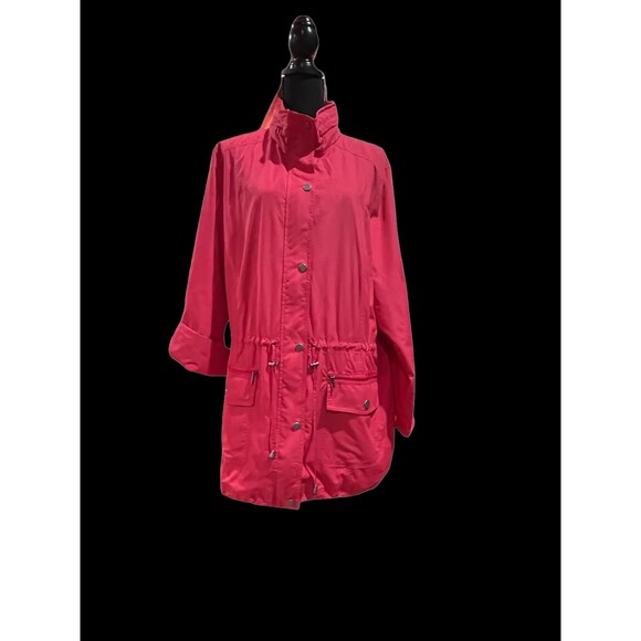 Style & Co Hot Pink Spring Jacket with hood that folds in to zippered collar. XL - Picture 1 of 9